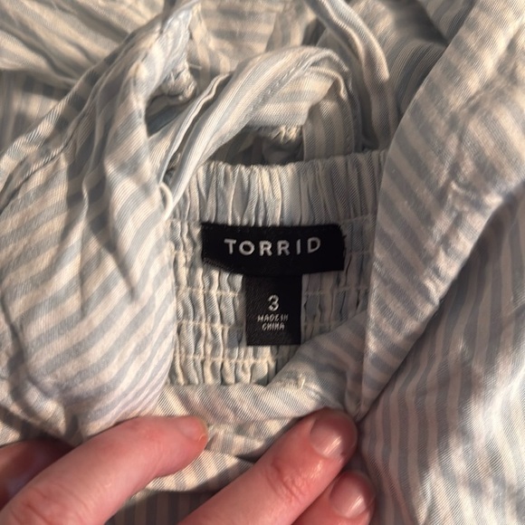 Torrid Blue Stripe Ruffle Shoulder Milkmaid Mini Dress Smocked Back Size 3X - Picture 3 of 9